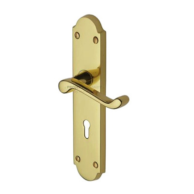 M Marcus Project Hardware Kensington Design Door Handles On Backplate, Polished Brass - PR7048-PB (sold in pairs) LOCK (WITH KEYHOLE)