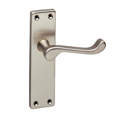 Urfic Victorian Scroll Traditional Range Door Handles On Backplate, Satin Nickel - 100-325-05 (sold in pairs) LOCK (WITH KEYHOLE)