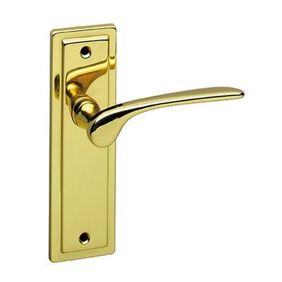 Urfic Como Modern Range (150mm) Door Handles On Backplate, Polished Brass - 160-65-01 (sold in pairs) LOCK (WITH KEYHOLE)