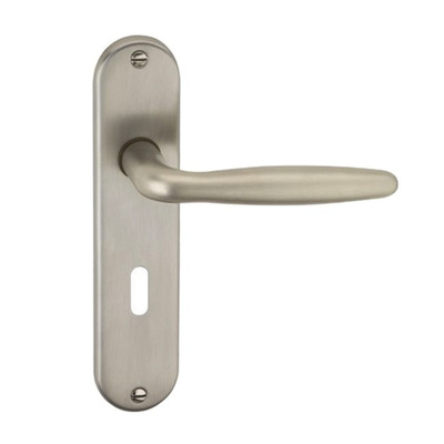 Urfic Rouen Style Save Door Handles On Backplate, Satin Nickel - 1050-5225-05 (sold in pairs) LOCK (WITH KEYHOLE)