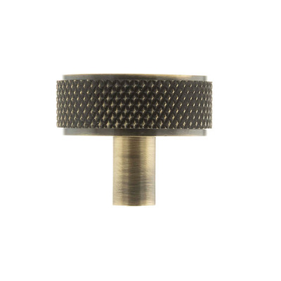 Atlantic Millhouse Brass Hargreaves Disc Knurled Cabinet Knob On Concealed Fix, Antique Brass - MHCK1935AB ANTIQUE BRASS