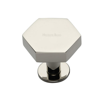 Heritage Brass Hexagon Cabinet Knob With Rose (32mm OR 38mm), Polished Nickel - C4345-PNF POLISHED NICKEL - 32mm