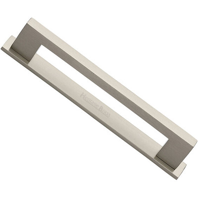 Heritage Brass Metro Cabinet Pull Handle With Plate (96mm, 128mm OR 160mm C/C), Satin Nickel - PL0337-SN SATIN NICKEL - 96mm c/c