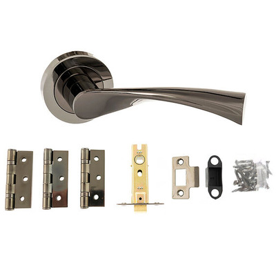 Atlantic Status Colorado Contract Door Pack Including Handles On Round Rose, 3" Latch & 3 x 2" Hinges (x3), Black Nickel - ADPCS34RBN (sold in pairs) (Complete Pack With Handles, Latch & Hinges) - BLACK NICKEL