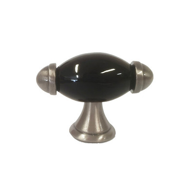 Chatsworth Oxford Pull Knob (Polished Chrome, Antique Brass OR Pewter), Black Porcelain - BUL801-BLK ANTIQUE BRASS, BLACK PORCELAIN