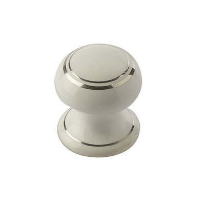 Frelan Hardware Porcelain Cupboard Door Knobs, White Silverline - JC34 WHITE SILVERLINE - 32mm