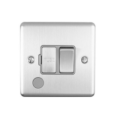 Carlisle Brass Eurolite Enhance Decorative 13 Amp DP Switched Fuse Spur With Flex Outlet, Satin Stainless Steel With Grey Trim - ENSWFFOSSG SATIN STAINLESS STEEL - GREY TRIM