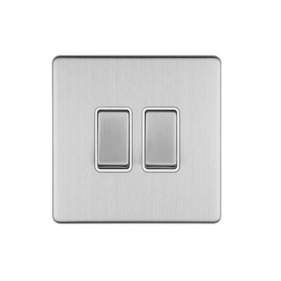 Carlisle Brass Eurolite Concealed 3mm 2 Gang Switch, Satin Stainless Steel With White Trim - ECSS2SWW SATIN STAINLESS STEEL - WHITE TRIM