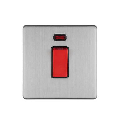 Carlisle Brass Eurolite Concealed 3mm 45 Amp D.P Switch with Neon Indicator, Satin Stainless Steel With Black Trim & Red Rocker - ECSS45ASWNSB SATIN STAINLESS STEEL - BLACK TRIM & RED ROCKER