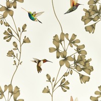 Image of Harlequin Amazilia Hummingbird Wallpaper Stone and Gold HTEW112607