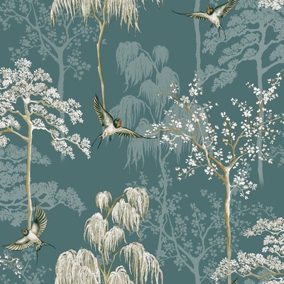 Japanese Garden Wallpaper Teal World of Wallpaper 946101
