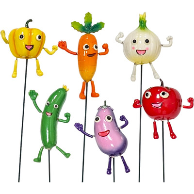 Set Of Six Happy Vegetable Markers Garden Veg Patch Decorations With 60cm Stakes