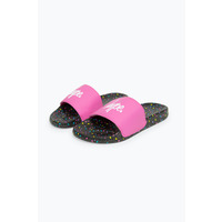 Image of Hype Girls Multi Black Pastel Leopard Script Sliders - JNR05