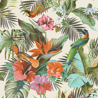 Paradise Birds Textured Heavyweight Vinyl Wallpaper Cream / Multi Rasch 539066
