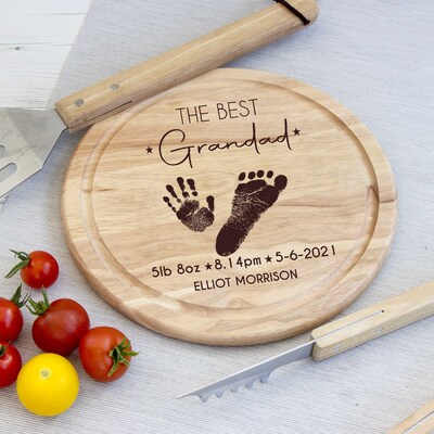 Personalised Baby Hand & Foot Print Personalised Wooden Round Chopping Board
