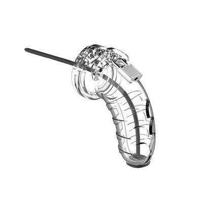 Image of Man Cage 16 Male 4.5 Inch Clear Chastity Cage With Urethal Sound