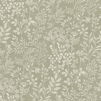 Karuna Embroidery Stitched Organic Trail Vinyl Wallpaper Sage Green Grandeco 205003