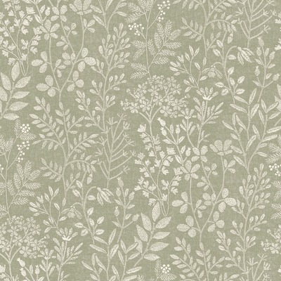 Karuna Embroidery Stitched Organic Trail Vinyl Wallpaper Sage Green Grandeco 205003
