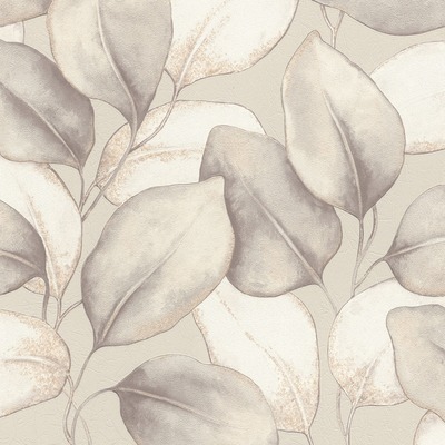Opulenza Leaf Vinyl Wallpaper Grey Rasch 659856
