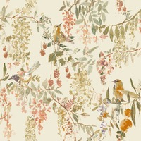 Floral Bird Trail Wallpaper Cream / Red Grandeco A79301