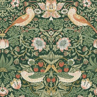 William Morris At Home Strawberry Thief Wallpaper Rich Green 124234
