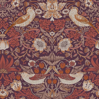 William Morris At Home Strawberry Thief Wallpaper Plum 124229
