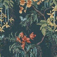 Suki Floral Textured Wallpaper Green / Blue Belgravia 2162