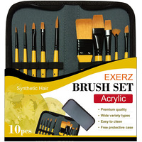 Exerz Artist Acrylic Paint Brush Set 10 pcs Synthetic Hair in a Case- Acrylic