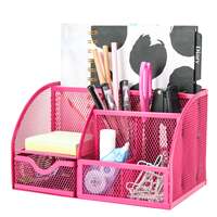 EXERZ Desk Organiser with 7 Compartments -Mesh Desk Tidy Caddy – Pink