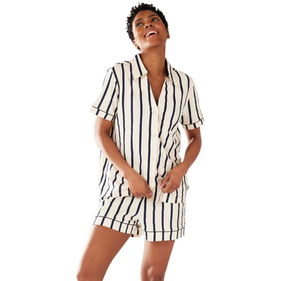 Chelsea Peers Organic Cotton Short Pyjama Set - Navy & Cream