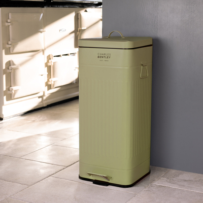 30L Square Retro Kitchen Pedal Bin Sage Green