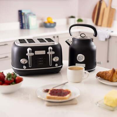 1.7L Kettle & 4 Slice Toaster Set in Matt Black and Silver
