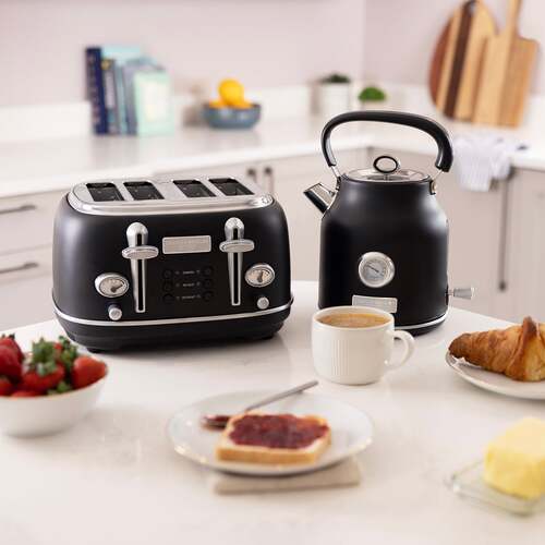 1.7L Kettle & 4 Slice Toaster Set in Matt Black and Silver