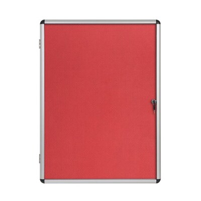 Bi-Office Lockable Felt Noticeboard Display Case 1110 x 931mm (15 x A4) RED