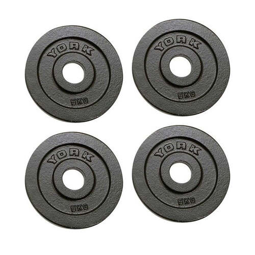 York 4x 5kg Hammertone Cast Iron Olympic Plates