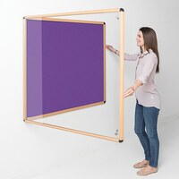 Image of Shield Wood Effect Alu Frame Eco-Colour Tamperproof Noticeboard 1200 x 1200mm PURPLE