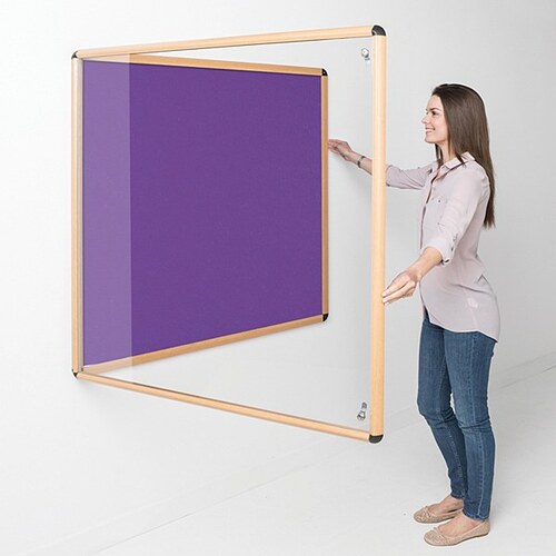 Shield Wood Effect Alu Frame Eco-Colour Tamperproof Noticeboard 900 x 600mm PURPLE
