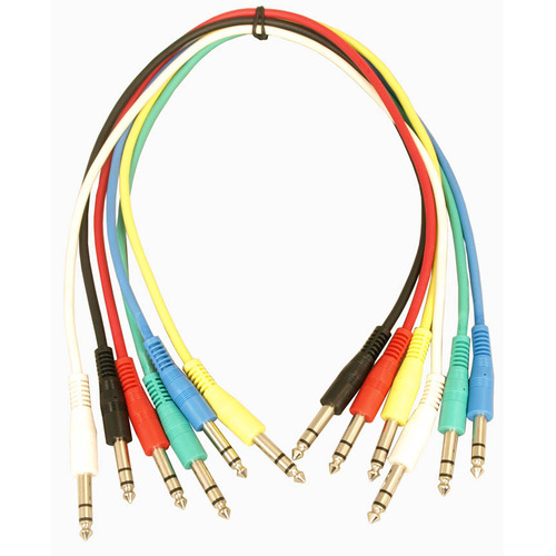 Jack Patch Leads Stereo 1/4"  - Pack of Six 600mm Long Six Colours Supplied