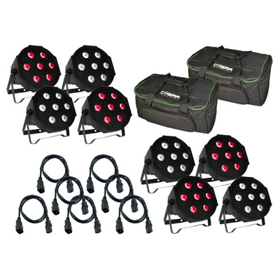 8 x RGBW Slim Quad Led Par Cans, Bag & Cables