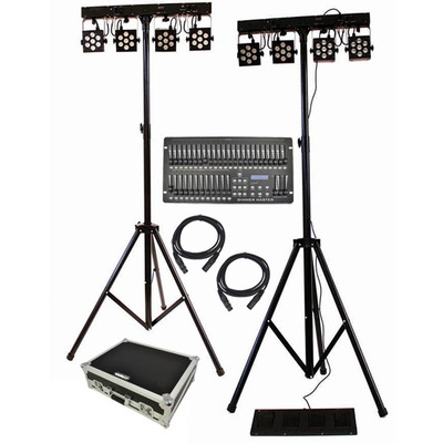 Two RGB Stage Lighting Systems with Foot Controller & DMX Desk