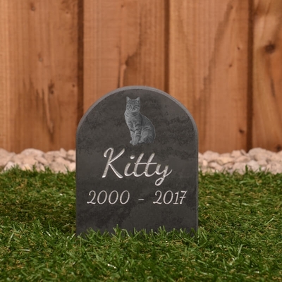 Pet Gravestone with PHOTO &pipe; 19 x 11cm &pipe; smooth grey slate