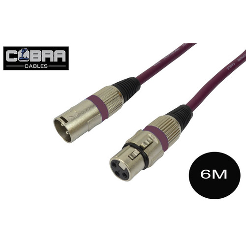 XLR Mic Audio Cable 6 Metre Long Lead - Soft Purple Cable Metal Plugs