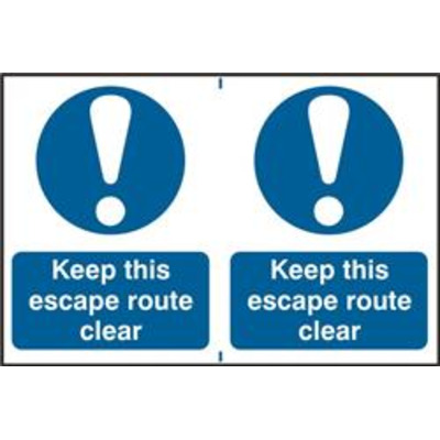 ASEC Keep This Escape Route Clear 200mm x 150mm PVC Self Adhesive Sign - 2 Per Sheet
