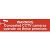 Image of ASEC Warning Concealed CCTV Cameras Operate On These Premises 200mm x 50mm PVC Self Adhesive Sign - 1 Per Sheet