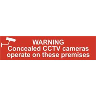 ASEC Warning Concealed CCTV Cameras Operate On These Premises 200mm x 50mm PVC Self Adhesive Sign - 1 Per Sheet