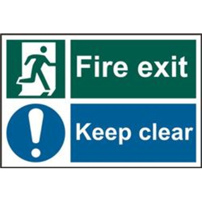 ASEC Fire Exit Keep Clear 200mm x 300mm PVC Self Adhesive Sign - 1 Per Sheet