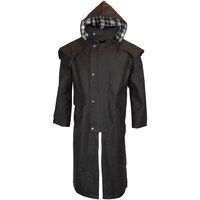 Walker & Hawkes Stockman Black Long Wax Coat / Raincoat with Hood - XS