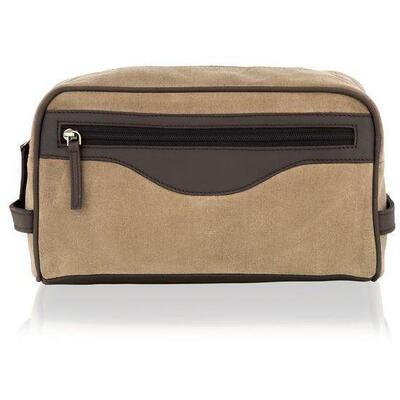 Woodland Leather Canvas Wash / Toiletry Bag - Brown
