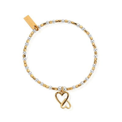 Cube Interlocking Heart Charm Bracelet - Silver & Gold