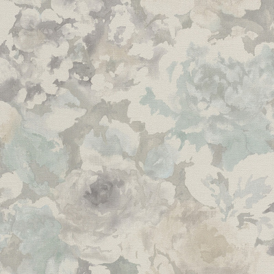 Florentine Floral Fabric Effect Wallpaper Grey and Pale Blue Rasch 455632